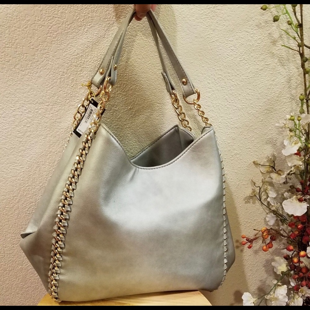 COPY - Bebe Silver Metallic Triple Entry Bag - Picture 3 of 4